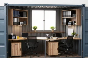 How can a container office integrate storage and workspace?